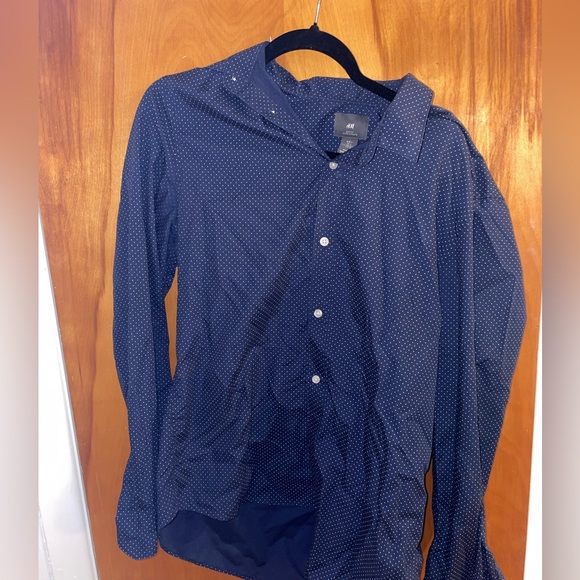 Navy polka dot men’s dress shirt - Picture 3 of 3